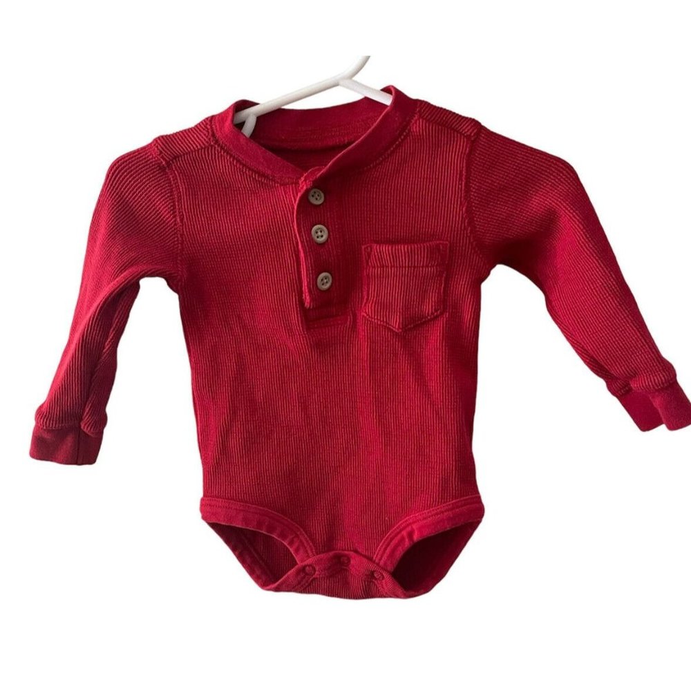 Planet Cotton Baby Thermal Long Sleeved Pocket Button Bodysuit One Piece 6M 6 M